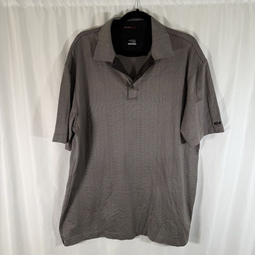 Nike Tiger Woods Collection Polo Shirt Men's XL White Black Striped Short Sleeve